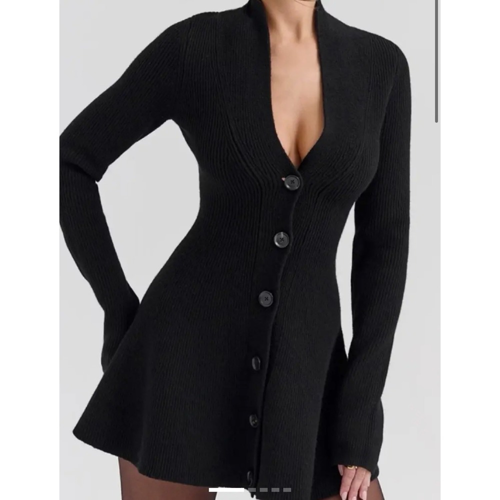 House of CB Aubrey Cardigan Dress Sz S Black Wool Blend Knit Mini